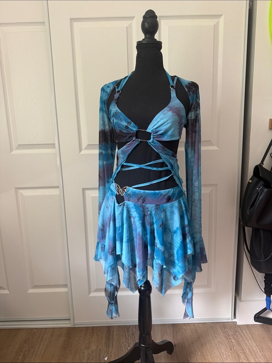 Handmade Dresses & Skirts - 3 piece watermarbled blue and purple festival butterfly rave fairy skirt set